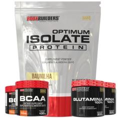 Kit Optimum Isolate Whey Protein Baunilha 900g + 2x BCAA 100g + 2x Glutamina 300g - Bodybuilders