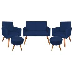 Kit 1 Namoradeira com 2 Poltronas e 2 Puffs Azul Marinho