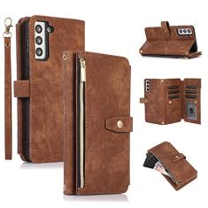 UEEBAI Capa carteira para Samsung Galaxy A15 4G/5G, 9 compartimentos para cartões, carteira de couro retrô à prova de choque com alça de mão, compartimentos para cartões, bolso com zíper, suporte,