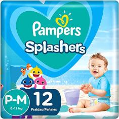 Fraldas Descartáveis Para Água Pampers Splashers Baby Shark P-M 12 fraldas