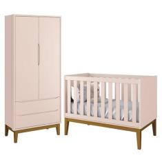 Jogo de Quarto Infantil Guarda Roupa 2 Portas e Berço Classic Rosa Fos