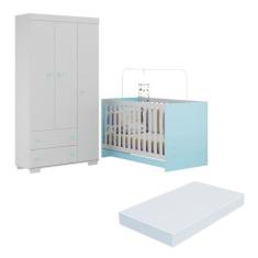 Quarto Infantil com Berço Colchão Incluso e Guarda-Roupas Algodão Doce