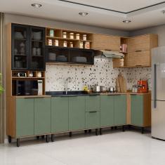 Cozinha Modulada Toscana 7 Peças Mdf Com Paneleiro 1 Forno E Armários Canto Freijó-jade