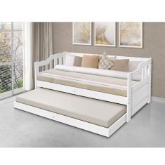 Sofa Cama Solteiro De Madeira Com Cama Auxiliar + 2 Colchões - Branco - Branco