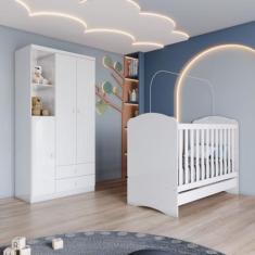 Quarto de Bebê Compacto com Berço e Guarda Roupa Lápis de Cor Espresso