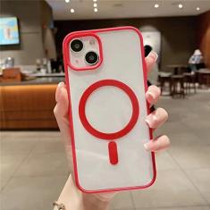 Estojo rígido magnético de carregamento sem fio fosco acrílico transparente para iPhone 13 12 14 Pro Max 11 X XR XS 7 8 Plus SE Cover, vermelho, para iPhone 14Plus