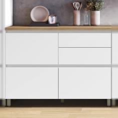 Balcão de Cozinha Rainha Nesher MDF 1 Porta Basculante e 4 Gavetas Branco Nature