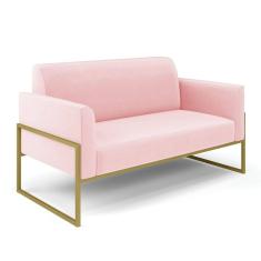 Sofá Namoradeira Base Industrial Alta Dourado Marisa Suede Rosa Bebê D03 - D`Rossi