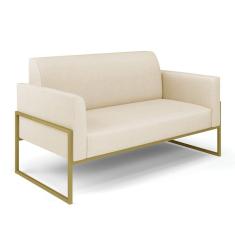 Sofá Namoradeira Base Industrial Alta Dourado Marisa Linho Bege A19 D03 - D`Rossi