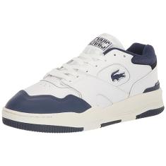 Lacoste Tênis masculino de couro Lineshot Mesh Collar, Branco/Nvy, 38
