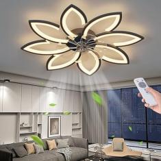 Ventilador de teto LED com iluminação, luz de teto regulável moderna de 90 CM com ventilador e controle remoto Silencioso, criativo com design de 8 luzes Ventilador de teto para sala de jant