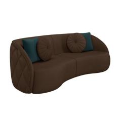 Sofá Decorativo 318cm com Almofadas Redondas Clarke PU Marrom G45 - Gran Belo