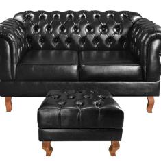 Namoradeira com Puff Duquesa Decorativo Chesterfield Capitonê Preto