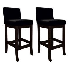 Kit 2 Banquetas Média Estofada para Bancada em Madeira Capuccino Melody Suede Preto