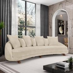 Sofá Living 3 Lugares 265cm Pés Madeira Morales com Almofadas Bouclê B