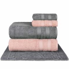 Jogo De Toalhas Fio Penteado Extra Macia 5 Peças - Comfort - Petróleo + Rosê