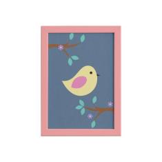 Quadro Infantil Pássaro Moldura Rosa 22x32cm - Quartinhos