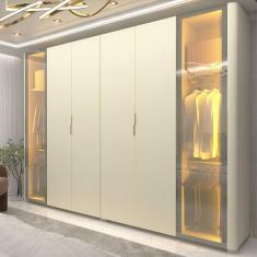 Guarda Roupa Casal com Vidro Reflecta LED e Pés 6 Portas Innova Gelius