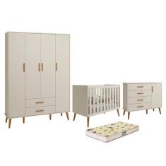 Dormitório Infantil Isis Guarda Roupa 4 Portas, Cômoda 1 Porta e Berço