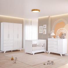 Quarto Bebê Retrô Completo com Guarda Roupa 4 Portas Berço Mini Cama C