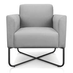 Kit 02 Poltronas Marisa Suede Cinza Base X Industrial Preta