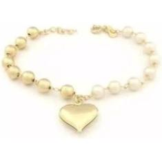 Pulseira Coração e Pérola Lindíssima Folheado a Ouro 18k - Milena Folh
