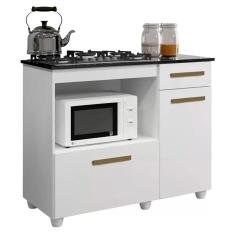 Balcão para Cooktop Violeta 4 Bocas 2 Portas 1 Gaveta Branco - Kaiki Móveis