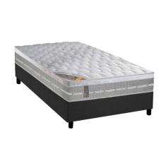 Cama Box Solteiro: Colchão Molas  Ensacadas Castor Premium Gel + Base CRC Suede Gray (88x188)