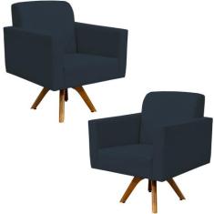 Kit 02 Poltronas Decorativas Giratória Sala de Estar Base de Madeira H
