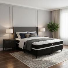 Cama Box King Castor Black e White Air Double Face D45 193x203x54 + Bo