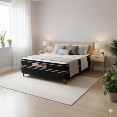 Cama Box Casal Castor Black e White Air Double Face D33 138x188x54 + B