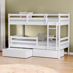 Beliche Solteiro Dreams Com 02 Gavetas E Grade De Proteção Madeira Maciça Branco Megamobilia