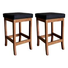 Kit 2 Banquetas Médias Barcelona para Bancada 64 Cm Madeira Maciça Sue