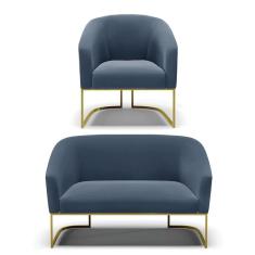 Namoradeira E Poltrona Base Industrial Dourado Stella Suede D03 - D'rossi Cor Azul Marinho