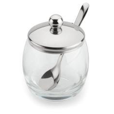 Açucareiro vidro e inox Com Colher corpo vidro tampa inox
