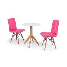 Conjunto Mesa de Jantar Maitê 60cm Branca com 2 Cadeiras Eiffel Gomos - Rosa
