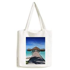 Bolsa de lona com imagem da natureza Ocean House Water Science Bolsa de compras casual