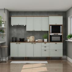 Cozinha Completa Internacional 5 Peças com Portas 4 Gavetas Verde Mint/Ébano Fosco