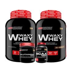 KIT 2x Whey Protein Waxy Whey 2kg + Glutamina 300g + BCAA 1800 120 Cápsulas - Bodybuilders (Chocolate)