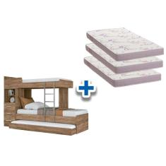 Colchão Physical Ortobom (3Un) + Beliche Plus C/ Auxiliar Atacama