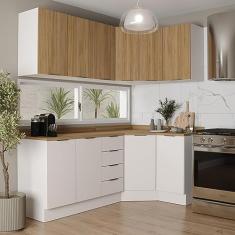Cozinha Modulada 6 Peças com Tampo 3 Aéreos e 3 Balcões Ipanema Cabecasa Madeiramadeira Acácia/branco