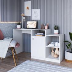 Escrivaninha Bancada Multiuso Uma Porta e Três Nichos 135cm Branco