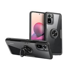 SORAKA Capa transparente para Xiaomi Redmi Note 10S com suporte para anel,capa de PC rígida transparente Capa Redmi Note 10S com placa de metal para suporte magnético de telefone para carro