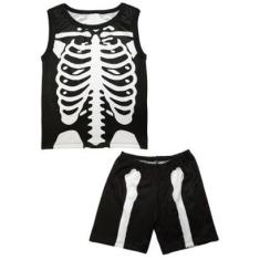Conjunto Infantil Temático Fantasia Esqueleto Regata e Short-Masculino