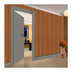 Kit Porta de Madeira 210x90cm Lisa Laqueada Esquerda Moldufama Cinza