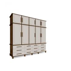 Guarda Roupa Berlim Quarto Casal 5 Portas 12 Gavetas Com Maleiro Luapa Móveis Cor:malbec-off White