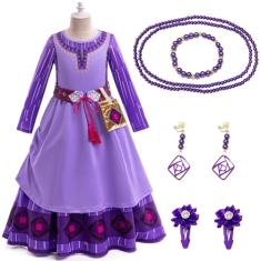 Vestido de fantasia de princesa Wish para meninas, crianças, cosplay, fantasia de Halloween, fantasia de Halloween com cinto, brincos e colar