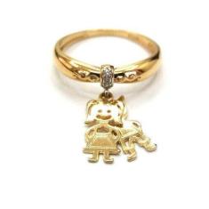 Anel de ouro 18k com pingentes cravejados em zircônia filhos - Eleganc
