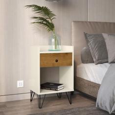 Mesa de Cabeceira Gabriela cor Off White com Freijó - COMPRAR MOVEIS