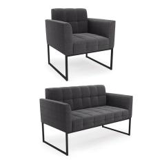 Sofá Namoradeira E Poltrona Industrial Preto Elisa Bouclê Grafite D03 - D`rossi